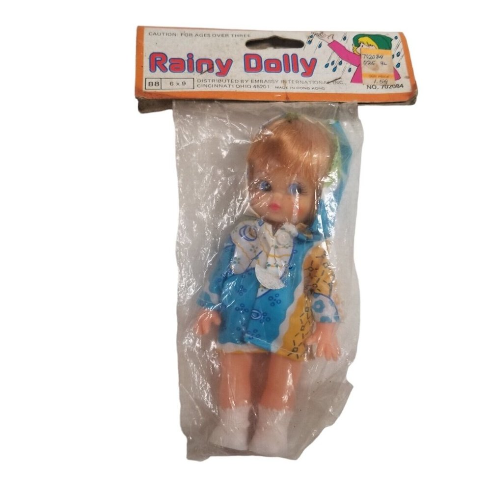 Vintage Doll Rainy Dolly in Packaging Hong Kong Vinyl Freckles Blue Eyes Retro